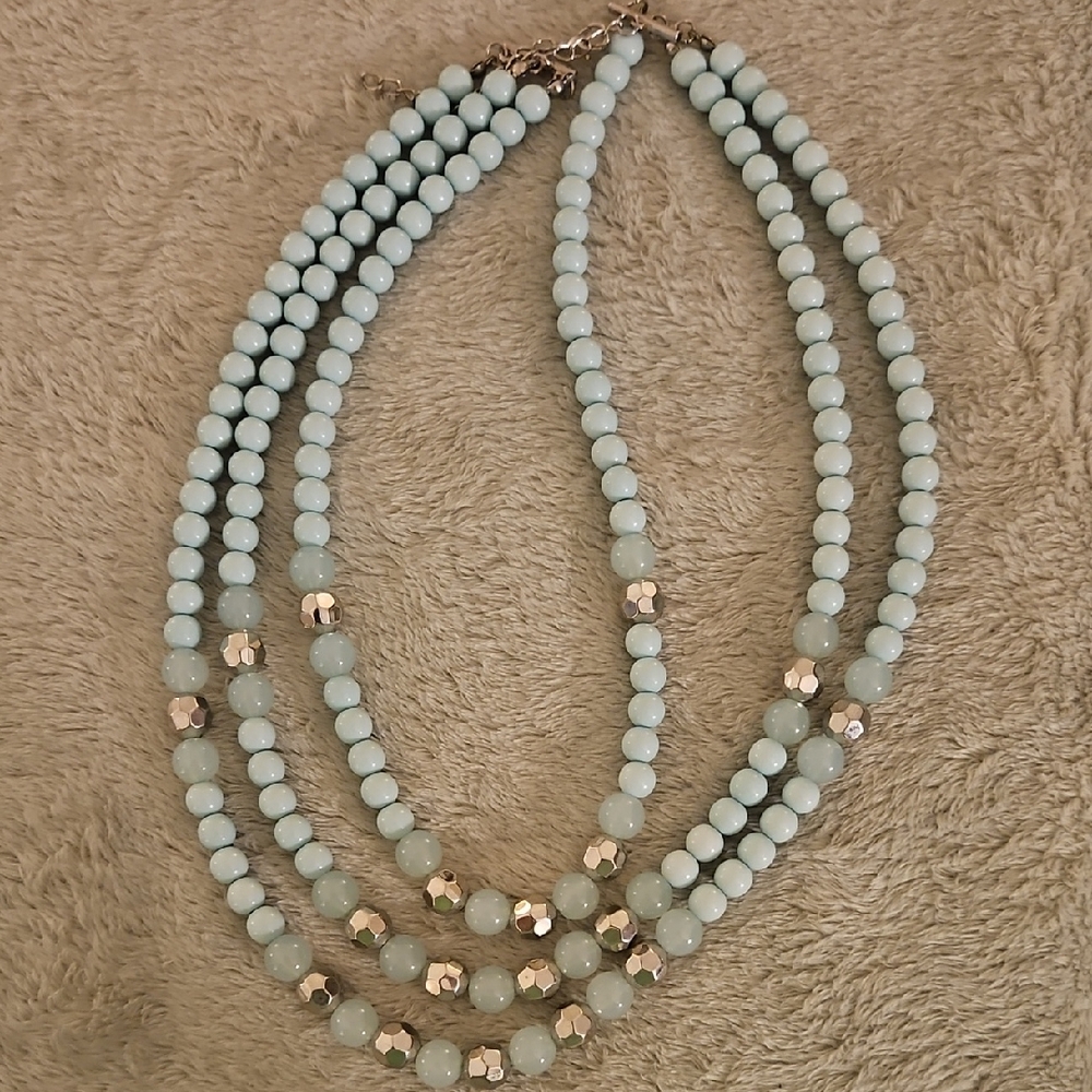 LOW $4.99 SHIPPING. Elegant Beaded Necklace in Light Blue and Gold